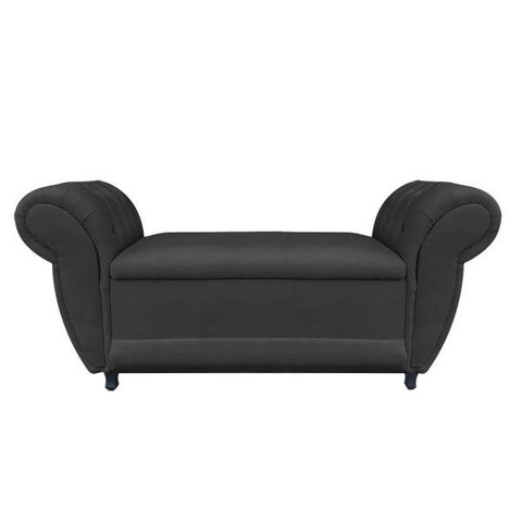 Sofá Retrô com Baú Grécia Namoradeira Calçadeira Suede Preto