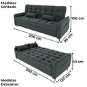 Ver imagem 3 de Sofa Cama 2 Lugares 200cm Pillar Veludo E401 Chumbo Milani Store