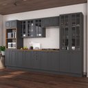 Ver imagem 1 de Cozinha Modulada 6 Peças Torre Quente Cristaleira 2 Balcão com Tampo 100% MDF com Vidro e Rodape