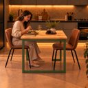 Ver imagem 3 de Mesa de Jantar Reforçada Industrial 160x90cm Tampo Bege Pés Verde