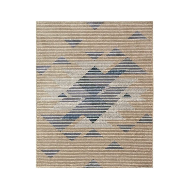 Tapete São Carlos Supreme Pirâmides 2,50 x 3,50 Geometrico Azul e Bege Tapete São Carlos Supreme Pirâmides 2,50 x 3,50 Geometrico Azul e Bege