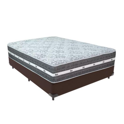 Cama Box Marrom e Colchão Black Graphite Molas Ensacadas Casal 138x188x27 Anjos