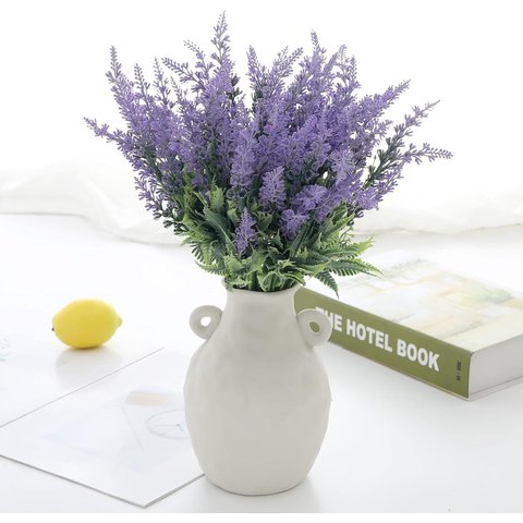 5 Galhos Flores de Lavanda Artificiais 30cm Vaso e Decoração