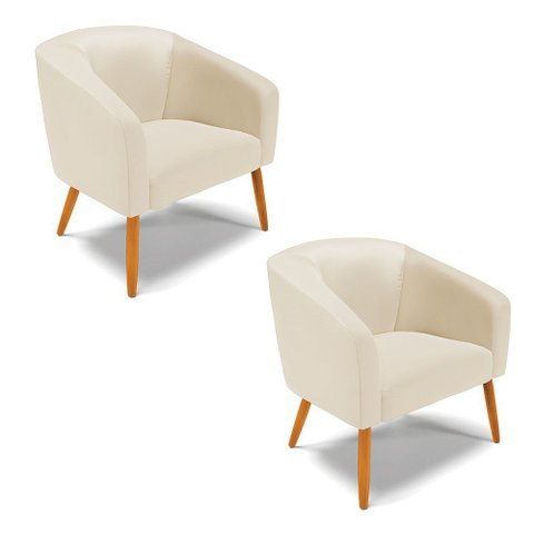 Poltrona Decorativa Pé Palito Castanho Kit 2 Stella Sintético D03 - D'Rossi