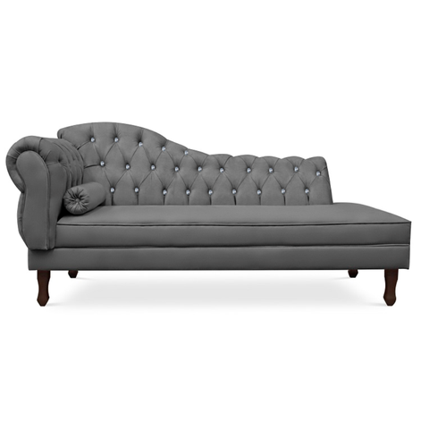 Recamier Divã Juliana 185cm com Strass - Direita Suede: Cinza