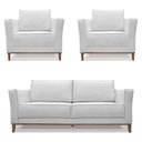 Ver imagem 7 de Kit 2 Poltronas e Sofá Living 2 Lugares 1,90m Vega Linho Pés Castanho - Pallazio Cinza