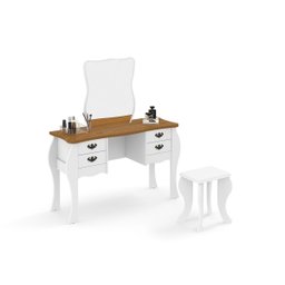 Penteadeira com Espelho 4 Gavetas e Banqueta Duda Branco Acetinado/cumaru Patrimar Móveis - 1