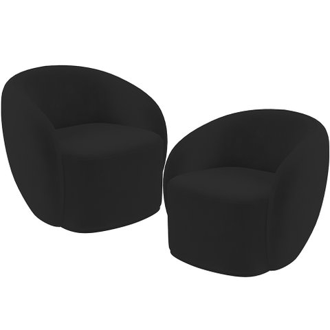 Kit 02 Poltronas Decorativas para Sala de Estar Living Gliese K01 Veludo Preto - Lyam Decor