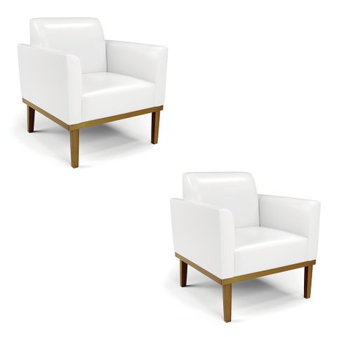 Kit 2 Poltronas Base de Madeira Fixa Castanho Marisa Corano D03 - D'Rossi Branco