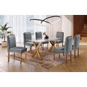 Ver imagem 1 de Conjunto Sala de Jantar 6 Lugares Mesa e Cadeiras Munique Madeira Maciça Veludo Cinza Profundo