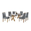 Ver imagem 2 de Conjunto Sala de Jantar 6 Lugares Mesa e Cadeiras Munique Madeira Maciça Veludo Cinza Profundo