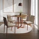 Ver imagem 1 de Conjunto de Jantar Mesa 90cm Imbuia com 4 Cadeiras Estofadas Bege Base Cobre - Preto