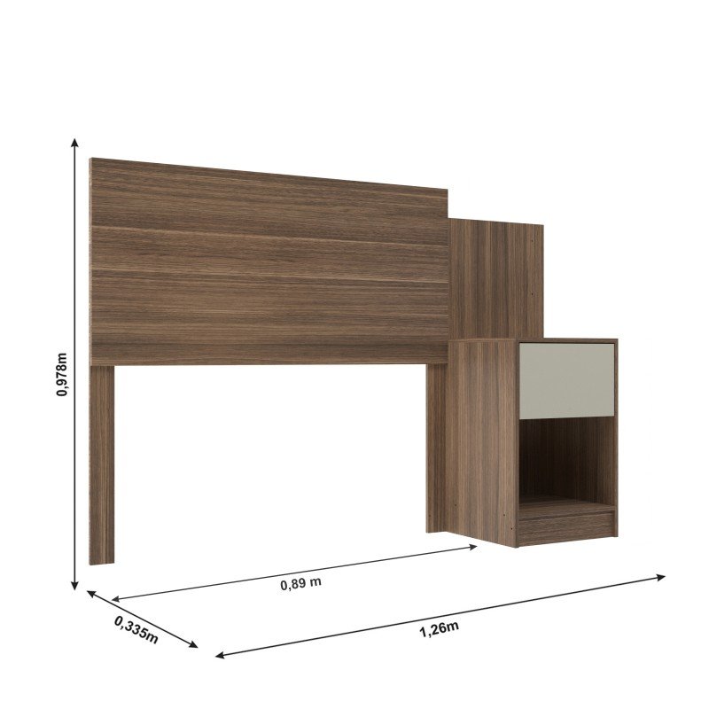 Cabeceira de Solteiro Altesa 1 Gavetas 1 Nichos Castanho/off - 5