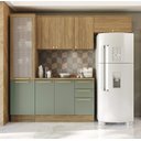 Ver imagem 1 de Armário de Cozinha Modulada Completa Reta 5 Peças 2,50m Botanic Kappesberg - Nogueira/verde Oliva
