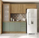 Ver imagem 1 de Armário de Cozinha Modulada Completa Reta 5 Peças 2,50m Botanic Kappesberg - Nogueira/Verde Oliva