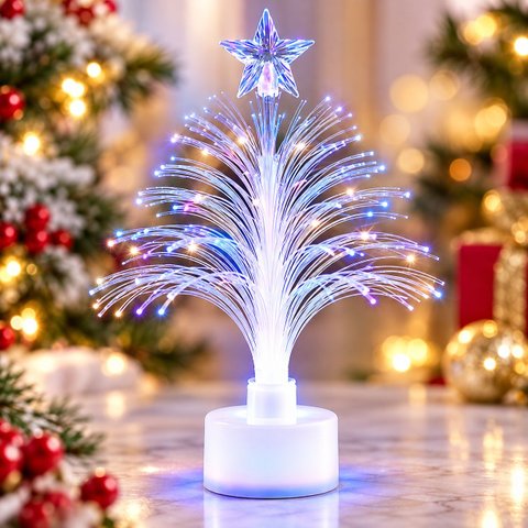 Árvore de Natal Mini Fibra Óptica LED 14cm Enfeite de Mesa