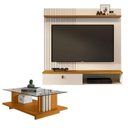 Ver imagem 1 de Estante Home Theater Suspenso Íris com Mesa de Centro Frizz Cinamomo Off White - Madetec