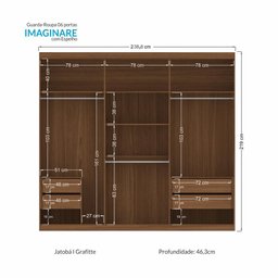 Guarda Roupa Casal Imaginare New 6 Portas Jatobá/grafite com Espelho - Santos Andirá - 4