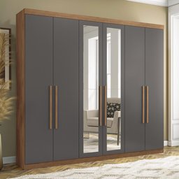 Guarda Roupa Casal Imaginare New 6 Portas Jatobá/grafite com Espelho - Santos Andirá - 2