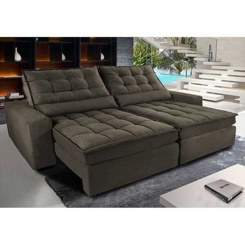Sofá Retrátil e Reclinável com Molas Ensacadas Cama Inbox Gold 2,12M Tecido Suede Velusoft Café