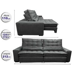 Sofá Retrátil e Reclinável com Molas Ensacadas Cama Inbox Gold 2,12M Tecido Suede Velusoft Cinza - 2 Sofá Retrátil e Reclinável com Molas Ensacadas Cama Inbox Gold 2,12M Tecido Suede Velusoft Cinza - 2