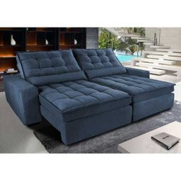 Sofá Retrátil e Reclinável com Molas Ensacadas Cama Inbox Gold 2,32M Tecido Suede Velusoft Azul - 1