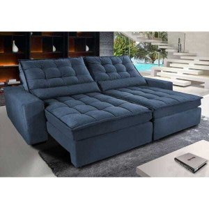 Sofá Retrátil e Reclinável com Molas Ensacadas Cama Inbox Gold 2,32M Tecido Suede Velusoft Azul