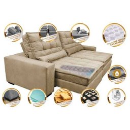Sofá Retrátil e Reclinável com Molas Ensacadas Cama Inbox Gold 2,32M Tecido Suede Velusoft Bege - 3