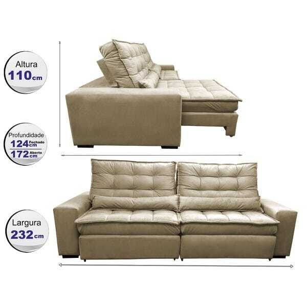 Sofá Retrátil e Reclinável com Molas Ensacadas Cama Inbox Gold 2,32M Tecido Suede Velusoft Bege - 2