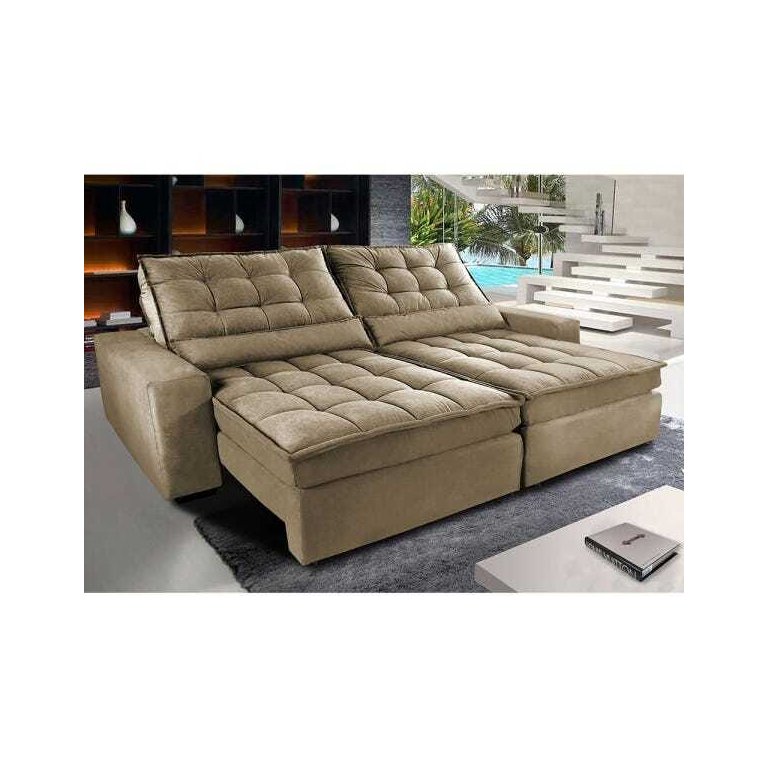 Sofá Retrátil e Reclinável com Molas Ensacadas Cama Inbox Gold 2,32M Tecido Suede Velusoft Castor
