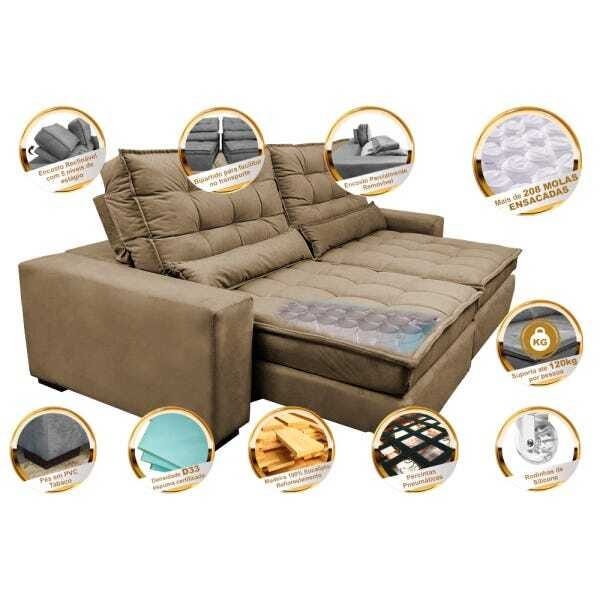 Sofá Retrátil e Reclinável com Molas Ensacadas Cama Inbox Gold 2,32M Tecido Suede Velusoft Castor - 3