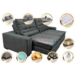 Sofá Retrátil e Reclinável com Molas Ensacadas Cama Inbox Gold 2,32M Tecido Suede Velusoft Cinza - 3