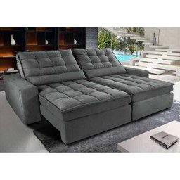 Sofá Retrátil e Reclinável com Molas Ensacadas Cama Inbox Gold 2,32M Tecido Suede Velusoft Cinza - 1