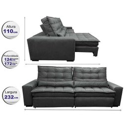 Sofá Retrátil e Reclinável com Molas Ensacadas Cama Inbox Gold 2,32M Tecido Suede Velusoft Cinza - 2