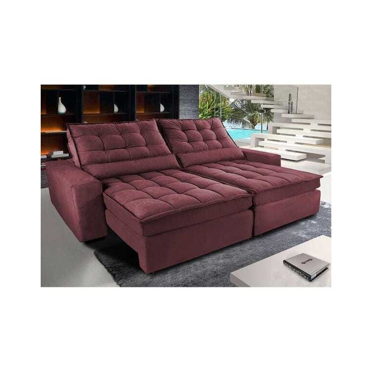 Sofá Retrátil e Reclinável com Molas Ensacadas Cama Inbox Gold 2,32M Tecido Suede Velusoft Vinho