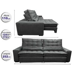 Sofá Retrátil e Reclinável com Molas Ensacadas Cama Inbox Gold 2,52M Tecido Suede Velusoft Cinza - 2 Sofá Retrátil e Reclinável com Molas Ensacadas Cama Inbox Gold 2,52M Tecido Suede Velusoft Cinza - 2