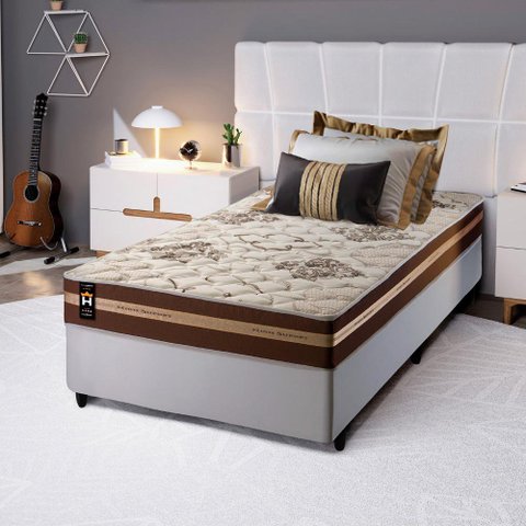 Conjunto Cama Box Espuma Espuma Chicago Marrom Solteiro 96x203x57