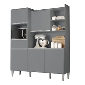 Kit Cozinha Compacta 160cm com 5 Portas 1 Gaveta Isabel Cinza - Ajl Móveis