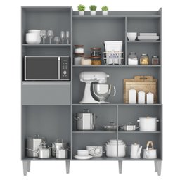 Kit Cozinha Compacta 160cm com 5 Portas 1 Gaveta Isabel Cinza - Ajl Móveis - 2