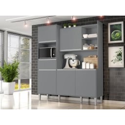 Kit Cozinha Compacta 160cm com 5 Portas 1 Gaveta Isabel Cinza - Ajl Móveis - 3