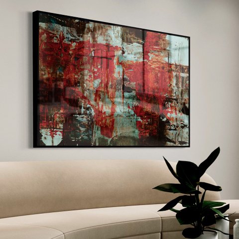 Quadro Decorativo Abstrato Colors em Moldura Caixa Tacolado Moldura Trad 1cm Madeira Escura com Vidr