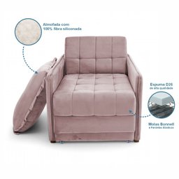 Poltrona Cama Reclinável Retrátil Viena Veludo Rose - Loja Sheep - 6
