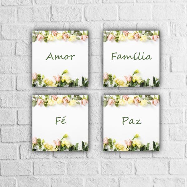 Placa Decorativa P - "Kit P Palavras Amor - Família - Fé - Paz 4" - 1