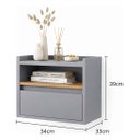 Ver imagem 3 de Mesa de Cabeceira Suspensa 1 Gaveta Porta Basculante Quarto:Fosco/Cinza/Cedro