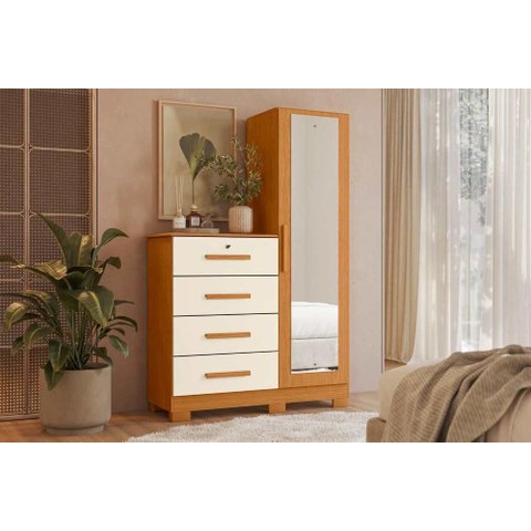 Cômoda Grande Belize Plus 4 Gavetas com Espelho - Cinamomo Off White - Albatroz