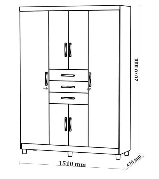 Guarda-Roupa Casal Taurus 6 Portas 3 Gavetas Vila Rica - Champanhe-Imbuia - 4