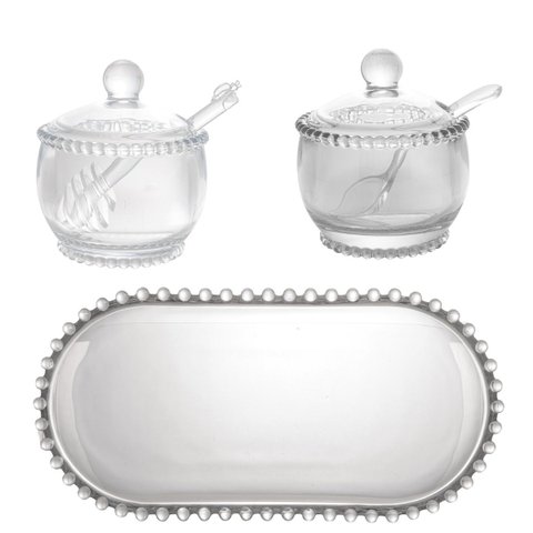 Kit 1-meleira 1-açucareiro e 1-travessa Oval 30x15x2cm Wolff
