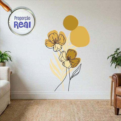 Adesivo Floral Boho Amarelo Estilo Nórdico 70X120 Minimalista Abstrato