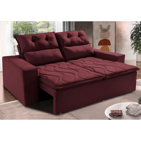 Sofá Retrátil e Reclinável 1.50m Cama Inbox Smal com Bordado Pantográfico Suede Vinho