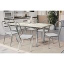 Ver imagem 1 de Conjunto: Mesa de Cozinha Elba Tampo Madeirado C/ Vidro 160cm e 6 Cadeiras Holanda Cromada/off White